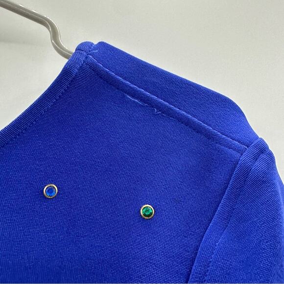 Vintage Tadashi 80s Blue Jeweled Bling Bodycon Sheath Knit Knee Length Dress - Picture 9 of 15